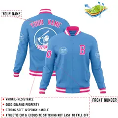 Powder Blue Full-Snap Varsity Letterman Baseball Jacket 4