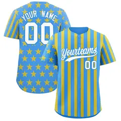 Powder Blue Gold American Flag Graffiti Baseball Jersey