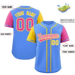 Powder Blue Gold and Pink Raglan Sleeves Baseball Jersey 2