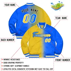 Powder Blue Gold-Black Two Tone Gradient Letterman Bomber Varsity Jacket 2