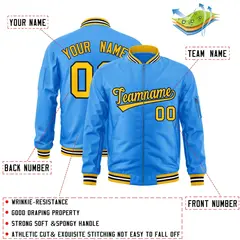 Powder Blue Gold-Black Varsity Full-Zip Letterman Bomber Jacket 2