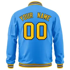 Powder Blue Gold-Black Varsity Full-Zip Letterman Bomber Jacket 4