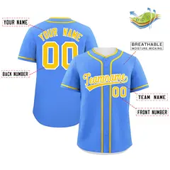 Powder Blue Gold Classic Authentic Baseball Jersey 2