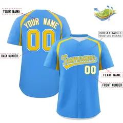 Powder Blue Gold Color Block Authentic Baseball Jersey 2
