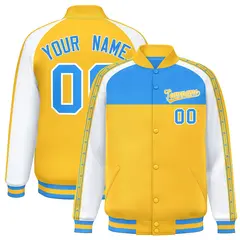 Powder Blue Gold Color Block K-Ribbon Varsity Letterman Jacket 1