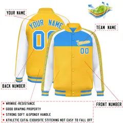 Powder Blue Gold Color Block K-Ribbon Varsity Letterman Jacket 2