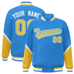 Powder Blue Gold Color Block Varsity Letterman Jacket 1