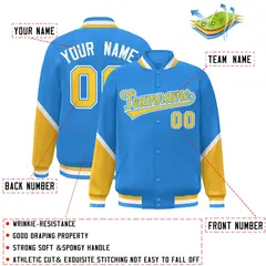 Powder Blue Gold Color Block Varsity Letterman Jacket 2