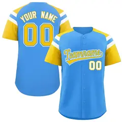 Powder Blue Gold Contrast Raglan Baseball Jersey 1