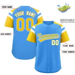 Powder Blue Gold Contrast Raglan Baseball Jersey 2