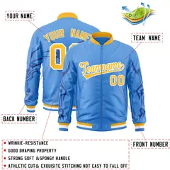 Powder Blue Gold Dragon Head Graffiti Letterman Bomber Jacket 2