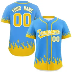 Powder Blue Gold Flame Graffiti Authentic Baseball Jersey 1