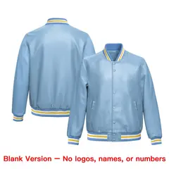 Powder Blue Gold Full-Snap Varsity Faux Leather Letterman Jacket 6