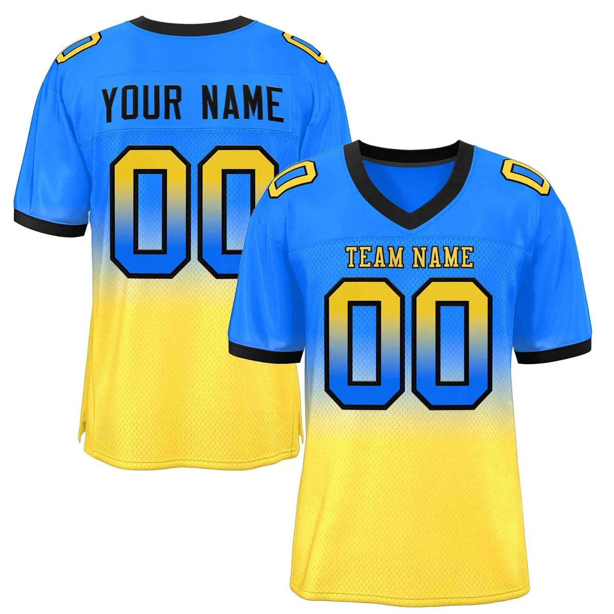 Powder Blue Gold Gold-Black Gradient Outdoor Football Jersey