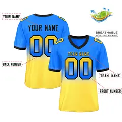 Powder Blue Gold Gold-Black Gradient Outdoor Football Jersey 2