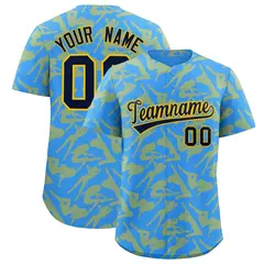 Powder Blue Gold Graffiti Pattern Baseball Jersey 1