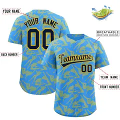 Powder Blue Gold Graffiti Pattern Baseball Jersey 2