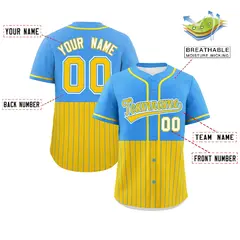Powder Blue Gold Half Stripe Authentic Baseball Jersey 2