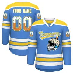 Powder Blue Gold Ice Cream Helmet Pattern Hockey Jersey