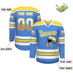 Powder Blue Gold Ice Cream Helmet Pattern Hockey Jersey 2