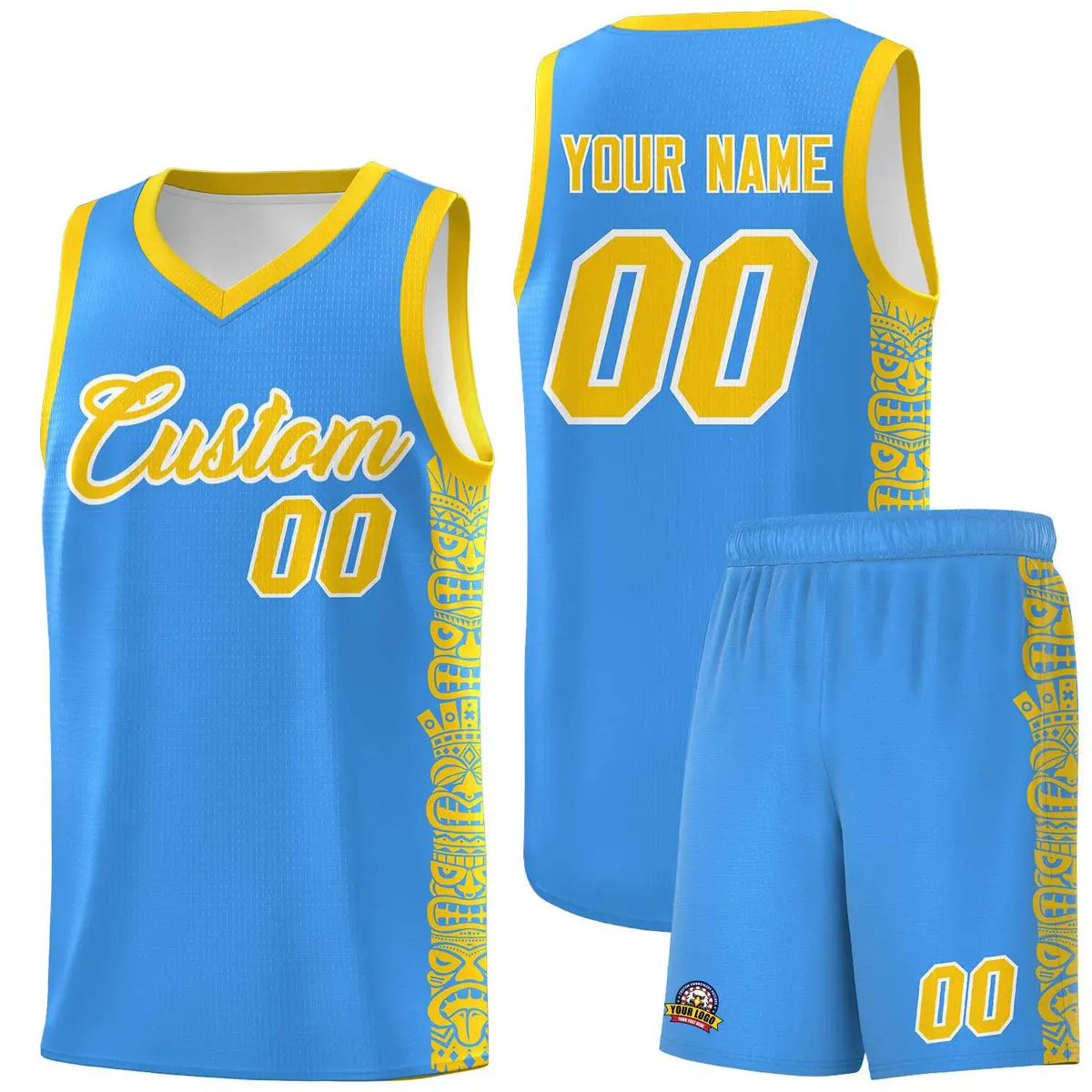Powder Blue Gold Indians Pattern Basketball Uniform Jersey