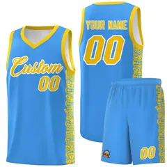 Powder Blue Gold Indians Pattern Basketball Uniform Jersey 1