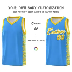 Powder Blue Gold Indians Pattern Basketball Uniform Jersey 3
