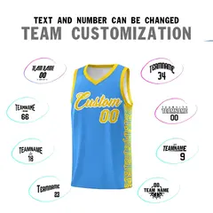 Powder Blue Gold Indians Pattern Basketball Uniform Jersey 4