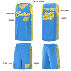 Powder Blue Gold Indians Pattern Basketball Uniform Jersey 5