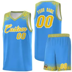 Powder Blue Gold Indians Print Basketball Uniform Jersey 1