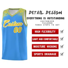 Powder Blue Gold Indians Print Basketball Uniform Jersey 2