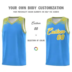 Powder Blue Gold Indians Print Basketball Uniform Jersey 3