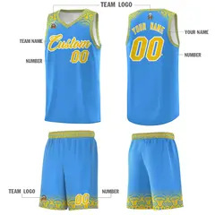 Powder Blue Gold Indians Print Basketball Uniform Jersey 5