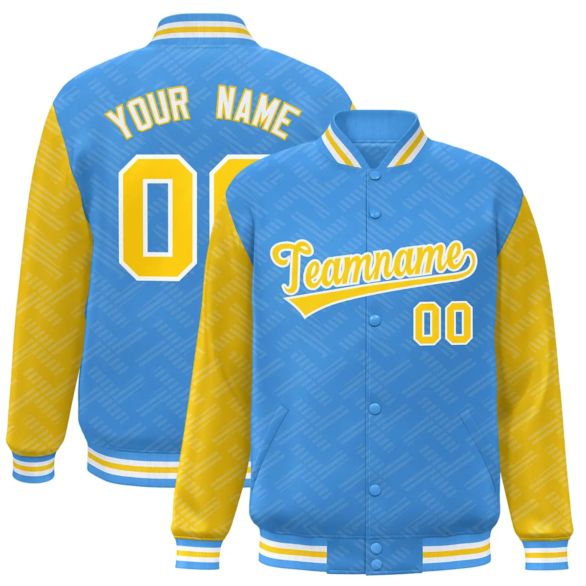 Powder Blue Gold L Pattern Raglan Letterman Baseball Jacket
