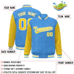 Powder Blue Gold L Pattern Raglan Letterman Baseball Jacket 2