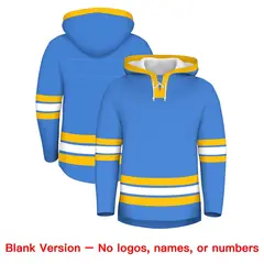 Powder Blue Gold Lace-Up Neck Hockey Hoodie Classic Style 7