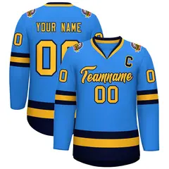 Powder Blue Gold-Navy Classic Style Hockey Jersey 1