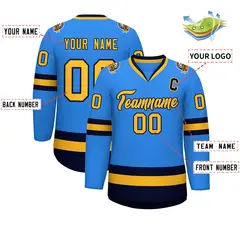 Powder Blue Gold-Navy Classic Style Hockey Jersey 2