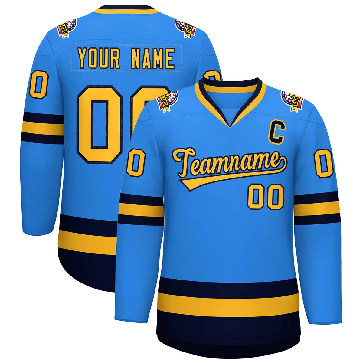Powder Blue Gold-Navy Classic Style Hockey Jersey