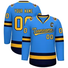 Powder Blue Gold-Navy Classic Style Hockey Jersey 1