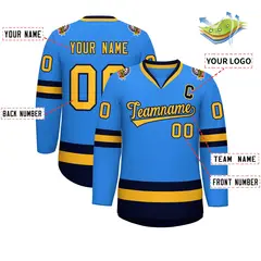 Powder Blue Gold-Navy Classic Style Hockey Jersey 2