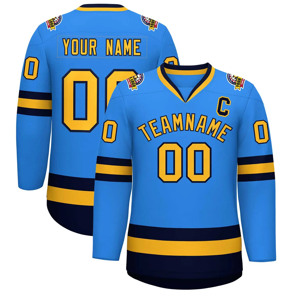 Powder Blue Gold-Navy Classic Style Hockey Jersey