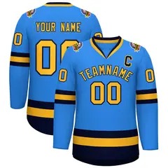 Powder Blue Gold-Navy Classic Style Hockey Jersey 1