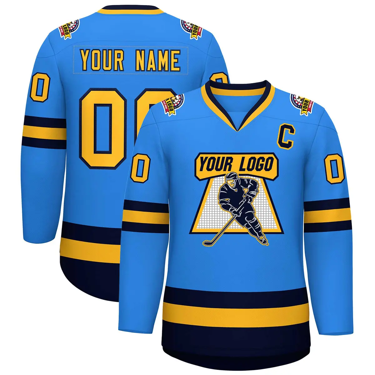 Powder Blue Gold-Navy Classic Style Hockey Jersey