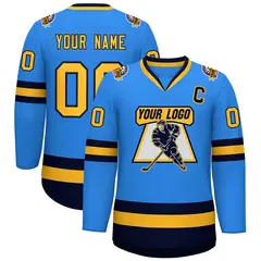 Powder Blue Gold-Navy Classic Style Hockey Jersey 1