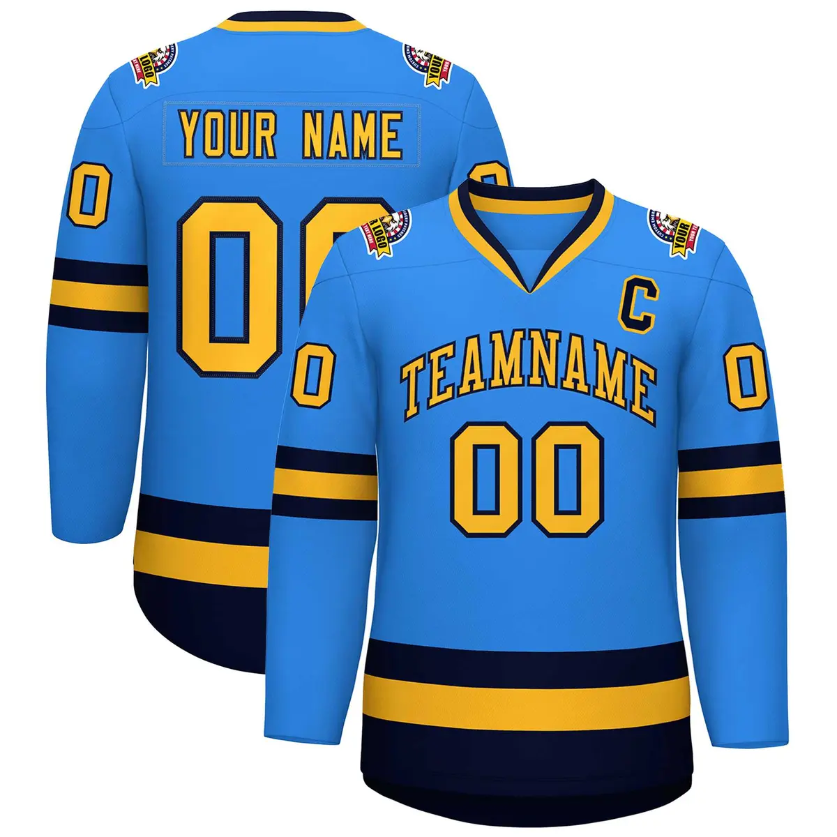 Powder Blue Gold-Navy Classic Style Hockey Jersey