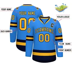 Powder Blue Gold-Navy Classic Style Hockey Jersey 2