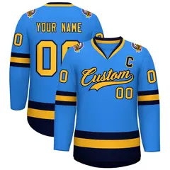 Powder Blue Gold-Navy Classic Style Hockey Jersey 1