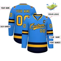 Powder Blue Gold-Navy Classic Style Hockey Jersey 2