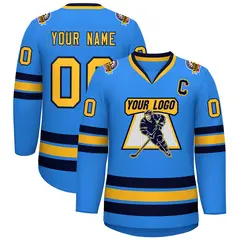 Powder Blue Gold-Navy Classic Style Hockey Jersey 1